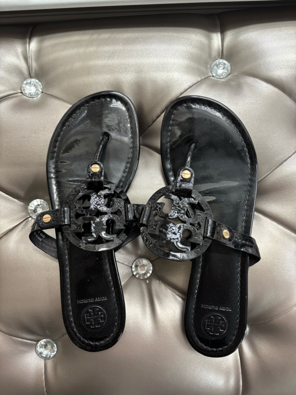 Tory Burch Miller sandals black patent leather size 8 - Picture 4 of 9